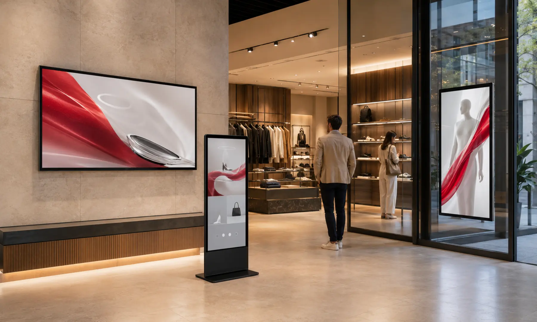 Glonits digital signage displays in a modern retail interior