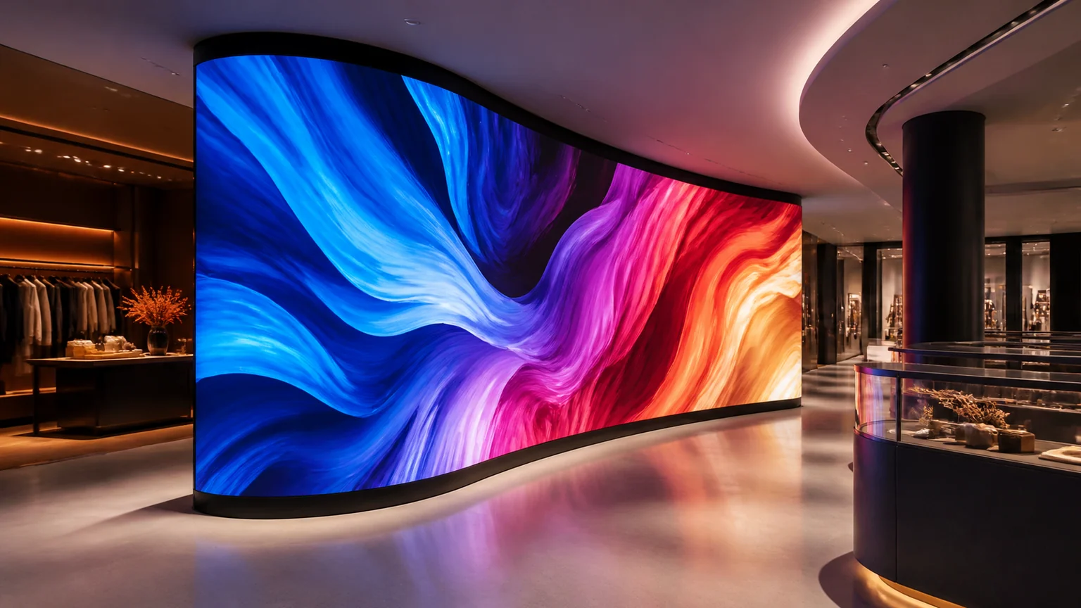 Curved and Flexible LED Displays digital signage display in a commercial setting