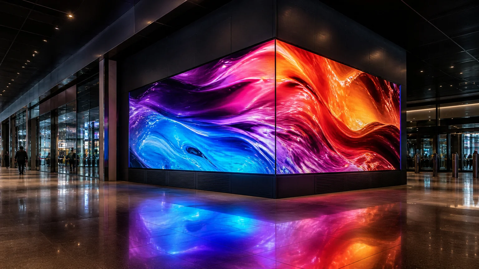 L-Shaped LED Displays digital signage display in a commercial setting