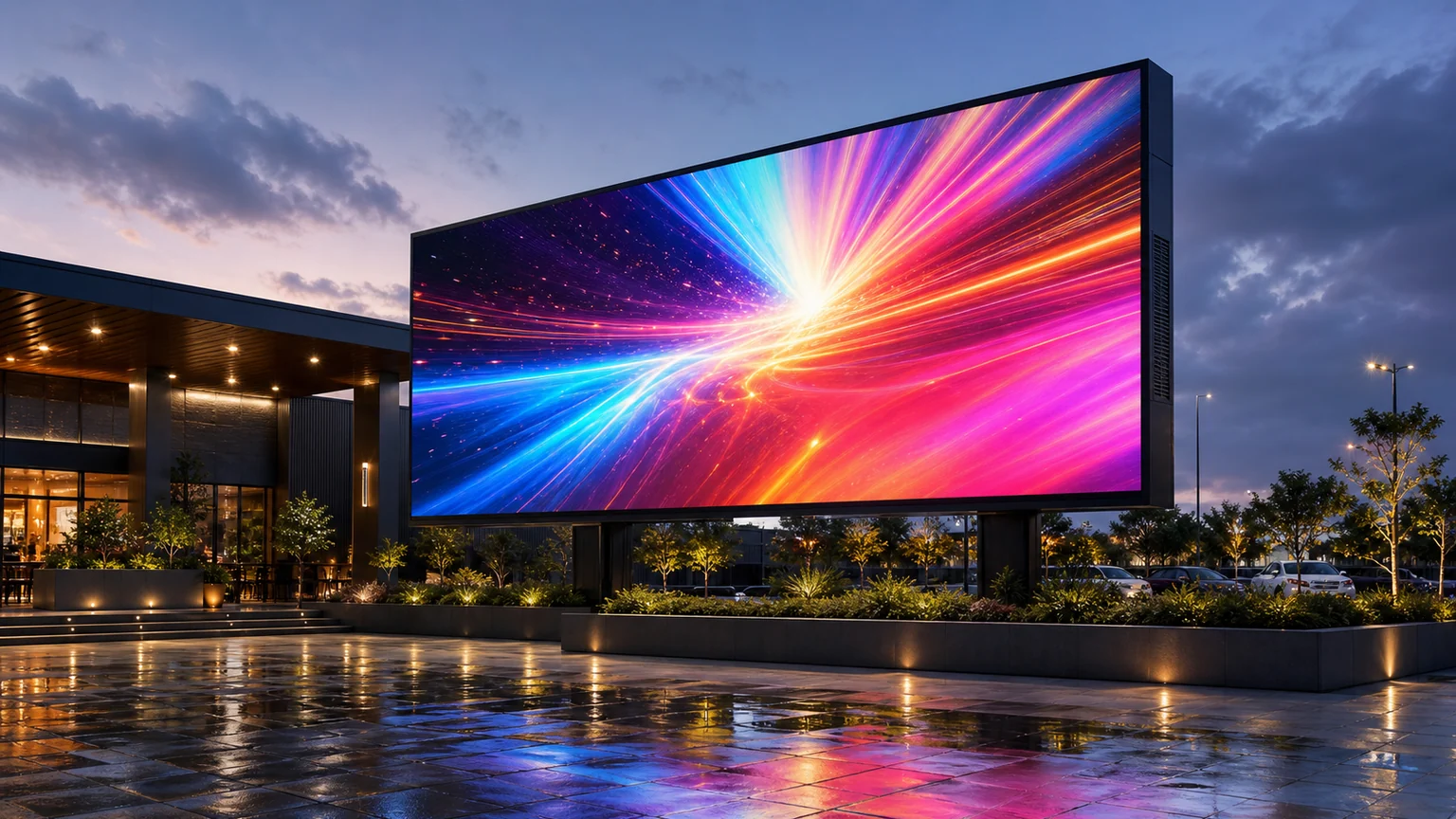 Outdoor DV-LED digital signage display in a commercial setting