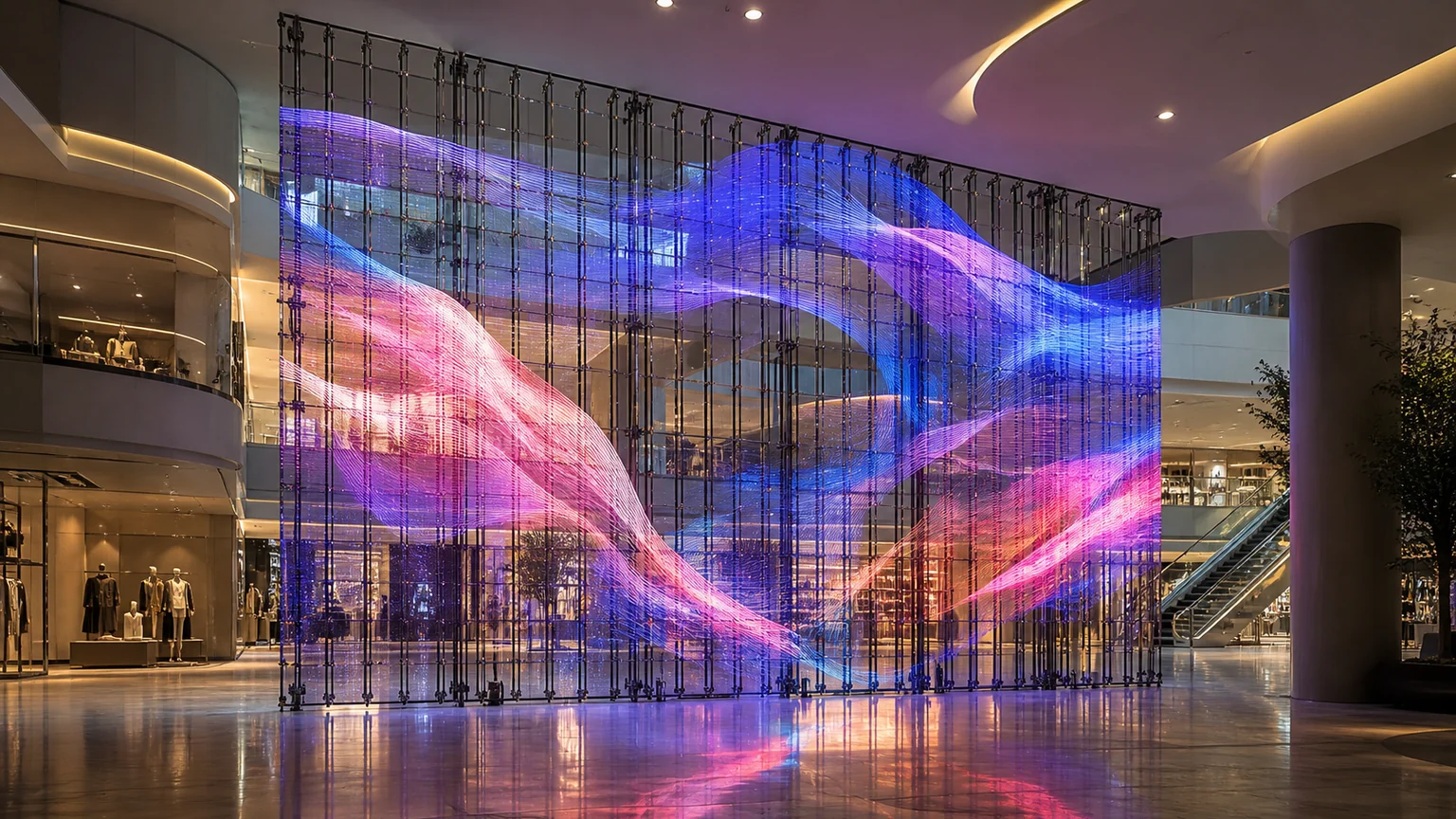 Transparent LED Cabinet Displays digital signage display in a commercial setting