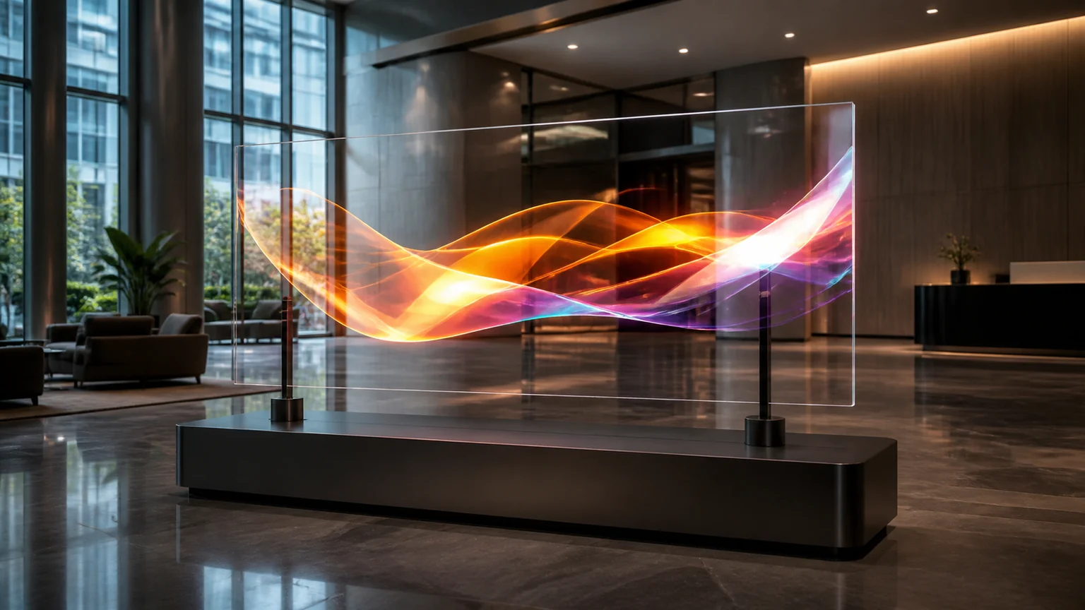Transparent OLED Displays digital signage display in a commercial setting
